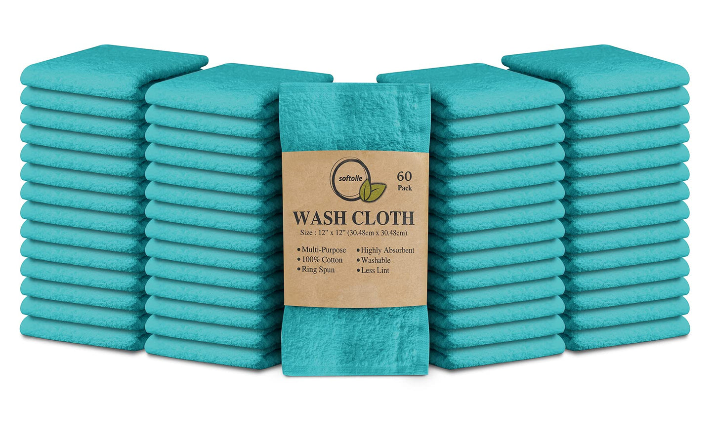 Cotton Washcloth Set 24 Pack Soft Absorbent Face Towels Ring Spun 12x12