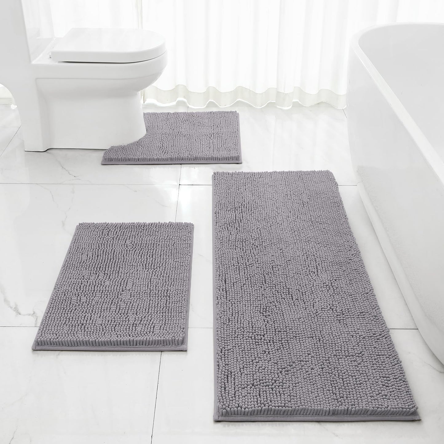 Chenille Bathroom Rug Set 3 Piece Ultra Soft Non Slip Absorbent Bath Mat