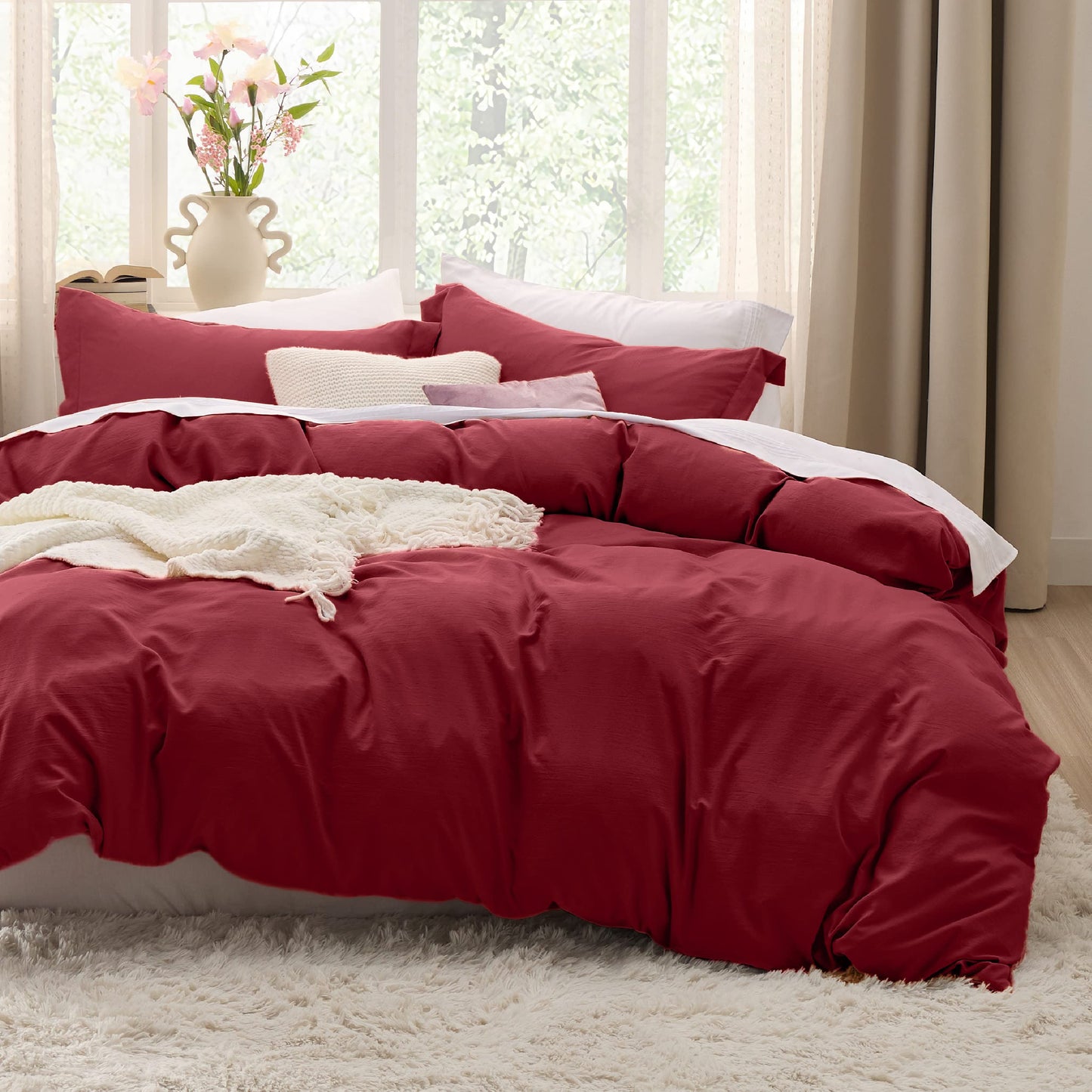Soft Prewashed Duvet Cover Set Zipper Closure Pillow Covers Lightweight Bedding