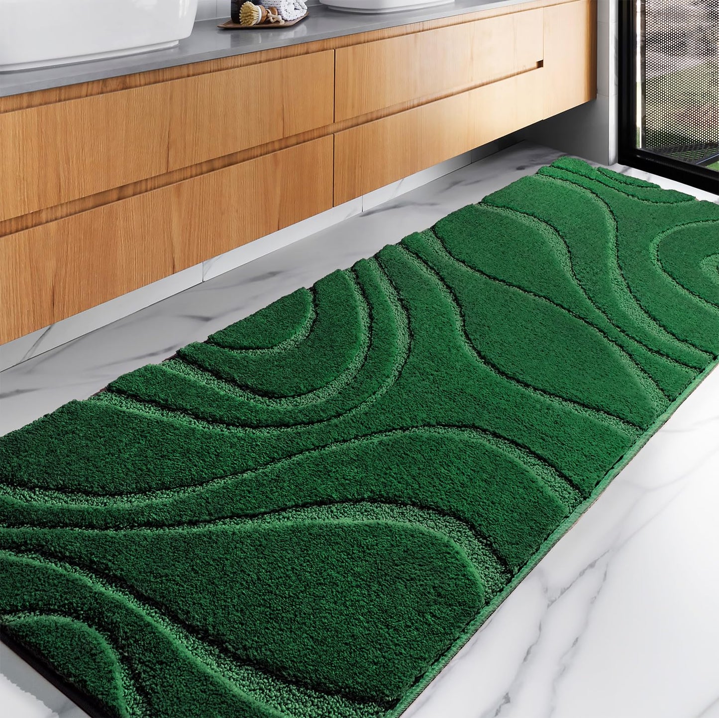 Plush Microfiber Bath Rug Non Slip Absorbent Bathroom Floor Mat Machine Washable