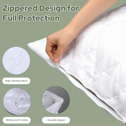Waterproof Zippered Pillow Protectors King Size Hypoallergenic Pillow Covers