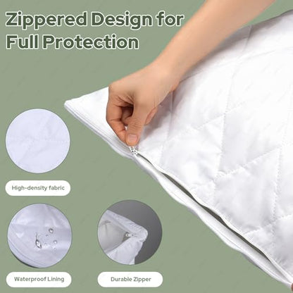 Waterproof Zippered Pillow Protectors King Size Hypoallergenic Pillow Covers
