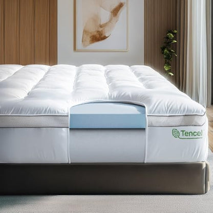 Memory Foam Mattress Topper Pillow Top Dual Layer Cooling Mattress Pad