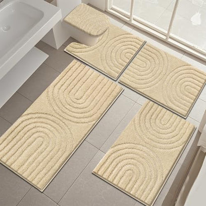 Microfiber Bath Rug Set Non Slip Contour Toilet U Shaped Bathroom Mat