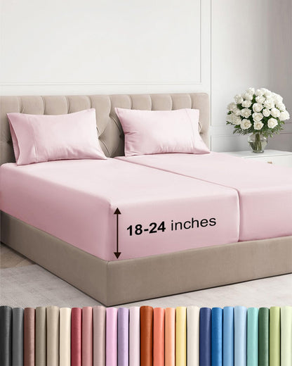 Bamboo Cooling Sheet Set Deep Pocket Breathable Bed Sheets 4 Piece