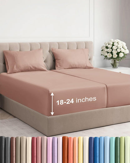 Bamboo Cooling Sheet Set Deep Pocket Breathable Bed Sheets 4 Piece