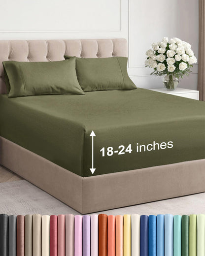 Bamboo Cooling Sheet Set Deep Pocket Breathable Bed Sheets 4 Piece