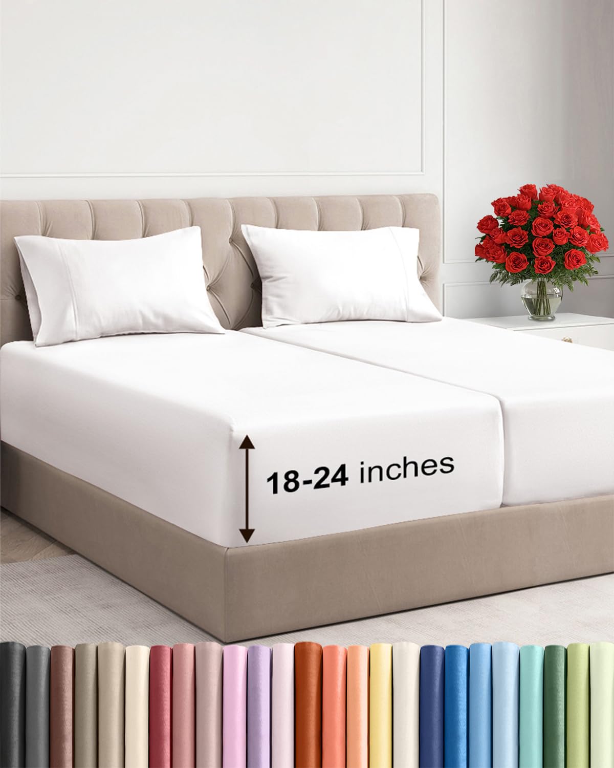 Bamboo Cooling Sheet Set Deep Pocket Breathable Bed Sheets 4 Piece