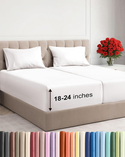 Bamboo Cooling Sheet Set Deep Pocket Breathable Bed Sheets 4 Piece