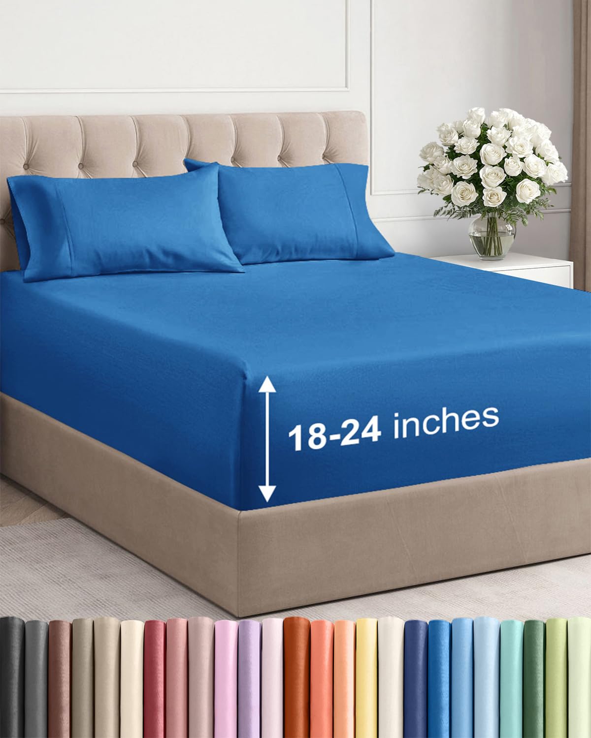 Bamboo Cooling Sheet Set Deep Pocket Breathable Bed Sheets 4 Piece