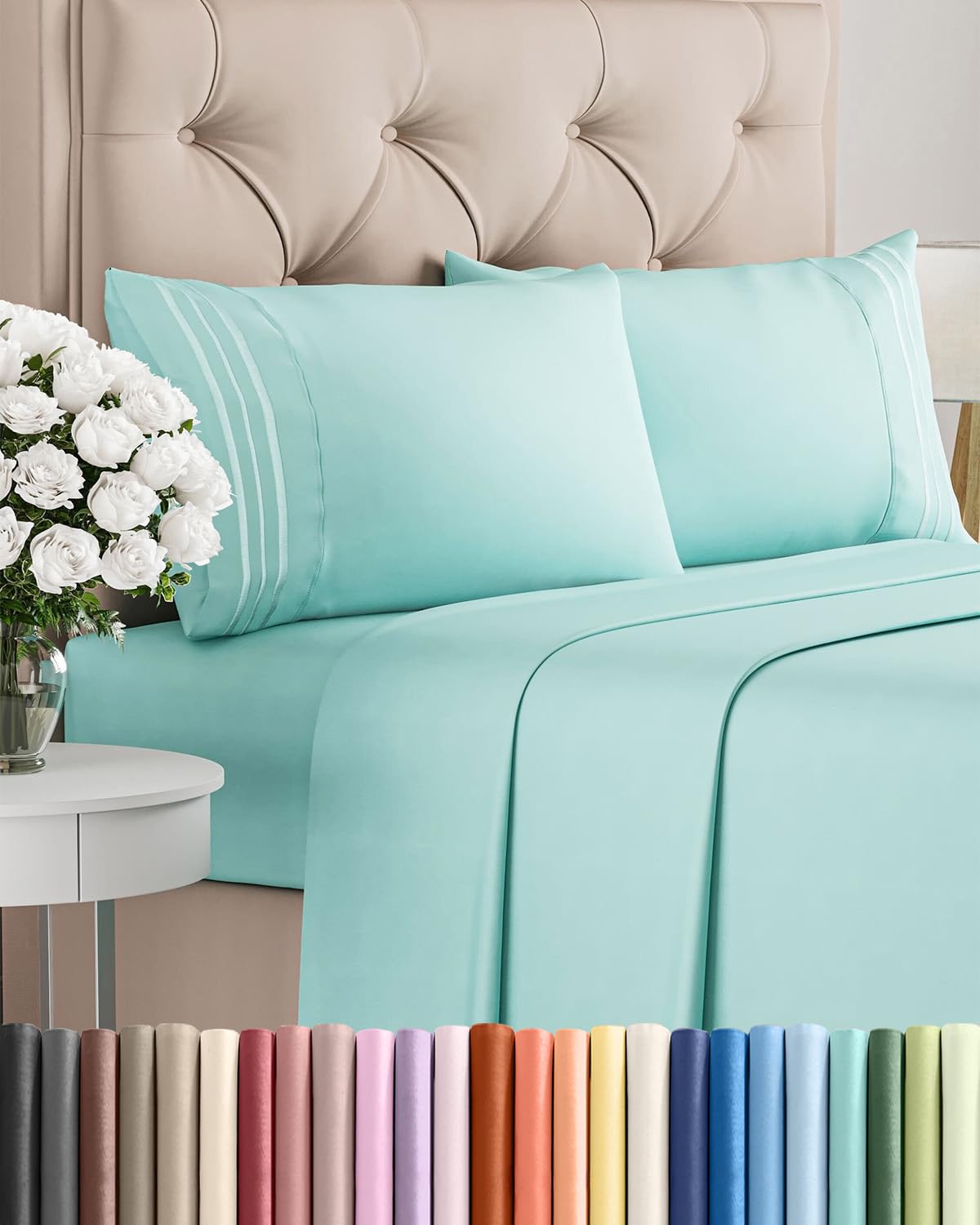 Cooling Sheet Set 4 Piece Ultra Soft Deep Pocket Breathable Bedding