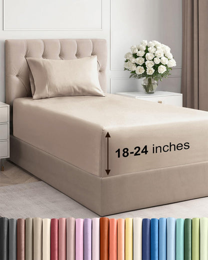 Bamboo Cooling Sheet Set Deep Pocket Breathable Bed Sheets 4 Piece