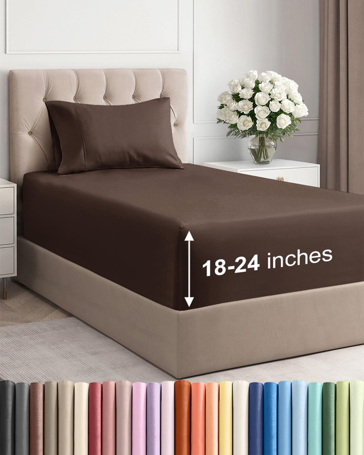 Bamboo Cooling Sheet Set Deep Pocket Breathable Bed Sheets 4 Piece