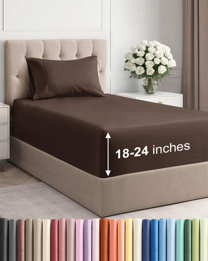 Bamboo Cooling Sheet Set Deep Pocket Breathable Bed Sheets 4 Piece