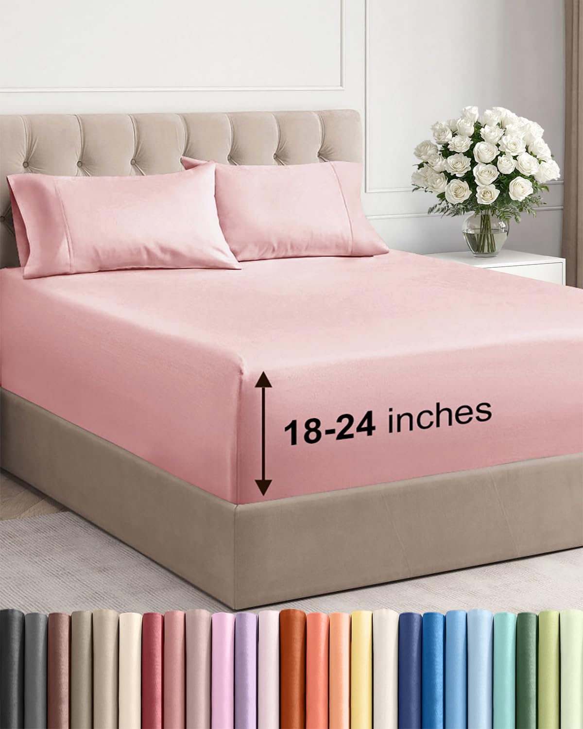 Bamboo Cooling Sheet Set Deep Pocket Breathable Bed Sheets 4 Piece