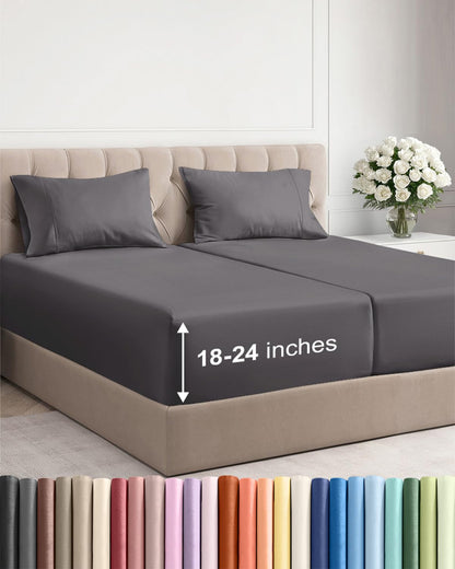 Bamboo Cooling Sheet Set Deep Pocket Breathable Bed Sheets 4 Piece