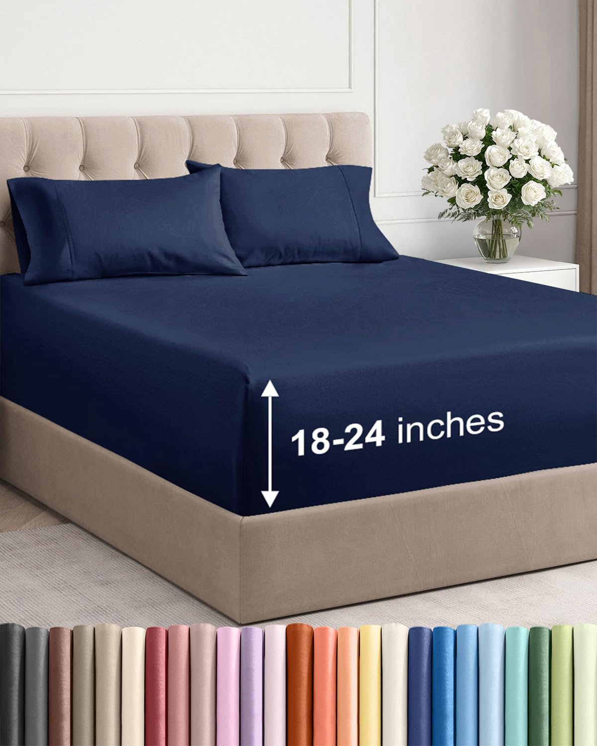 Bamboo Cooling Sheet Set Deep Pocket Breathable Bed Sheets 4 Piece