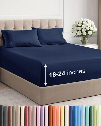 Bamboo Cooling Sheet Set Deep Pocket Breathable Bed Sheets 4 Piece
