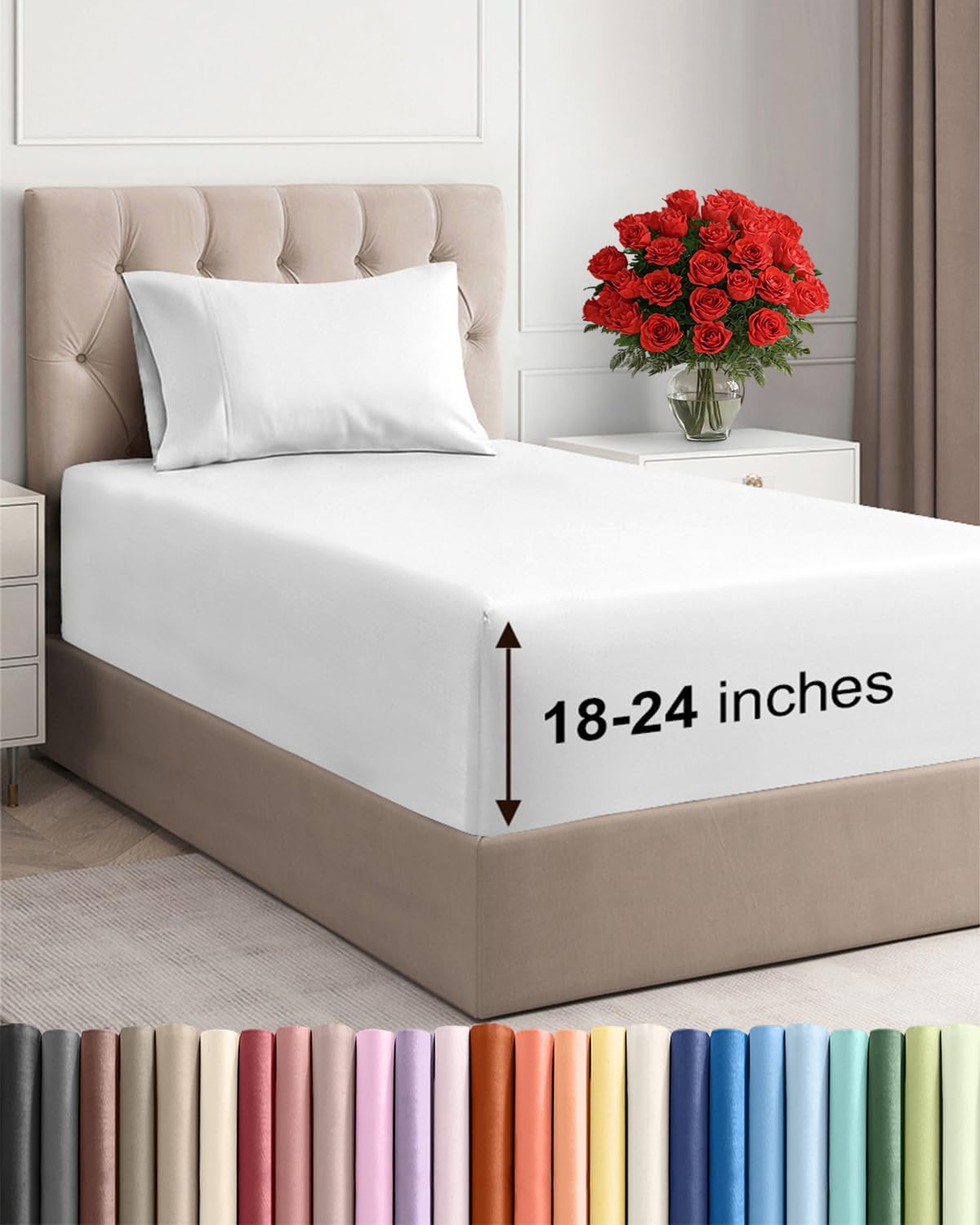 Bamboo Cooling Sheet Set Deep Pocket Breathable Bed Sheets 4 Piece