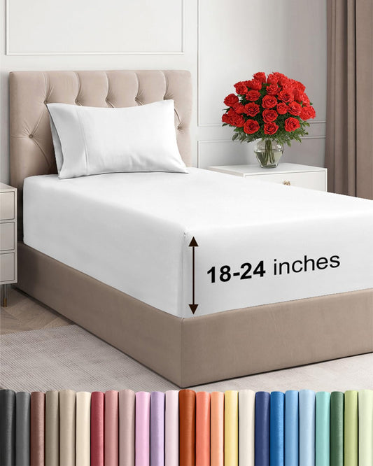 Bamboo Cooling Sheet Set Deep Pocket Breathable Bed Sheets 4 Piece