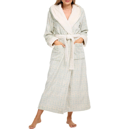 Plush Fleece Hooded Bathrobe Women Long Plus Size Soft Lounge Robe