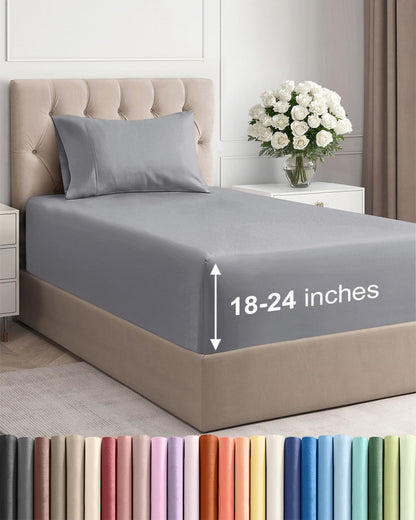Bamboo Cooling Sheet Set Deep Pocket Breathable Bed Sheets 4 Piece