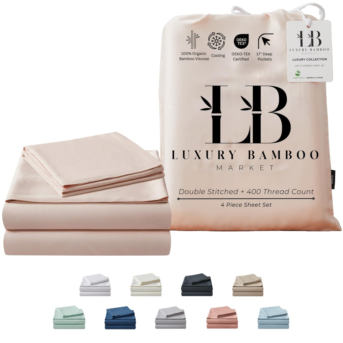 Bamboo Full Sheet Set Cooling Deep Pocket Ultra Soft Bedding