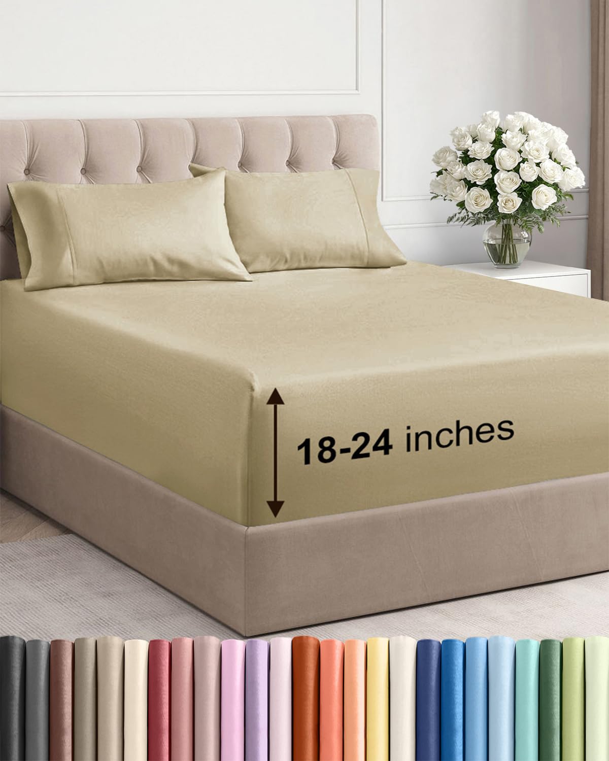 Bamboo Cooling Sheet Set Deep Pocket Breathable Bed Sheets 4 Piece