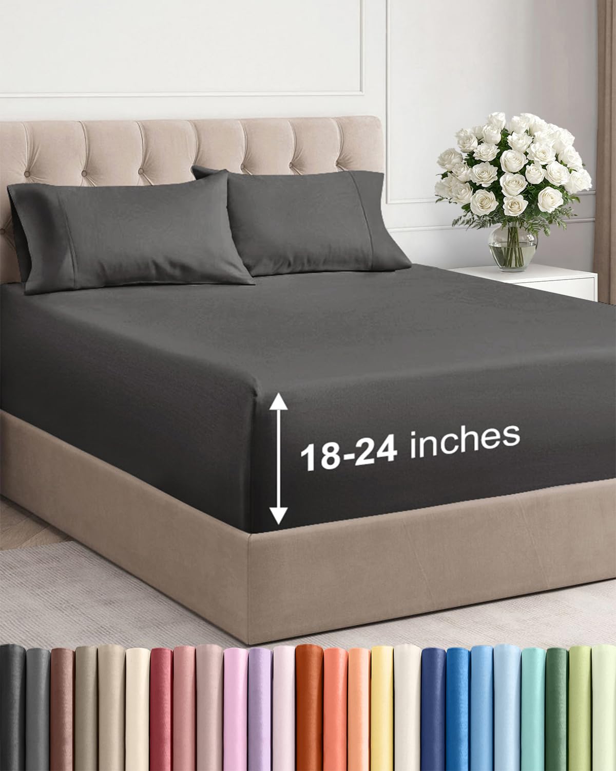 Bamboo Cooling Sheet Set Deep Pocket Breathable Bed Sheets 4 Piece