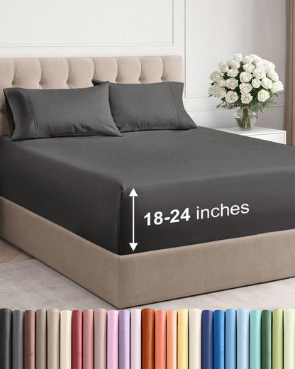 Bamboo Cooling Sheet Set Deep Pocket Breathable Bed Sheets 4 Piece