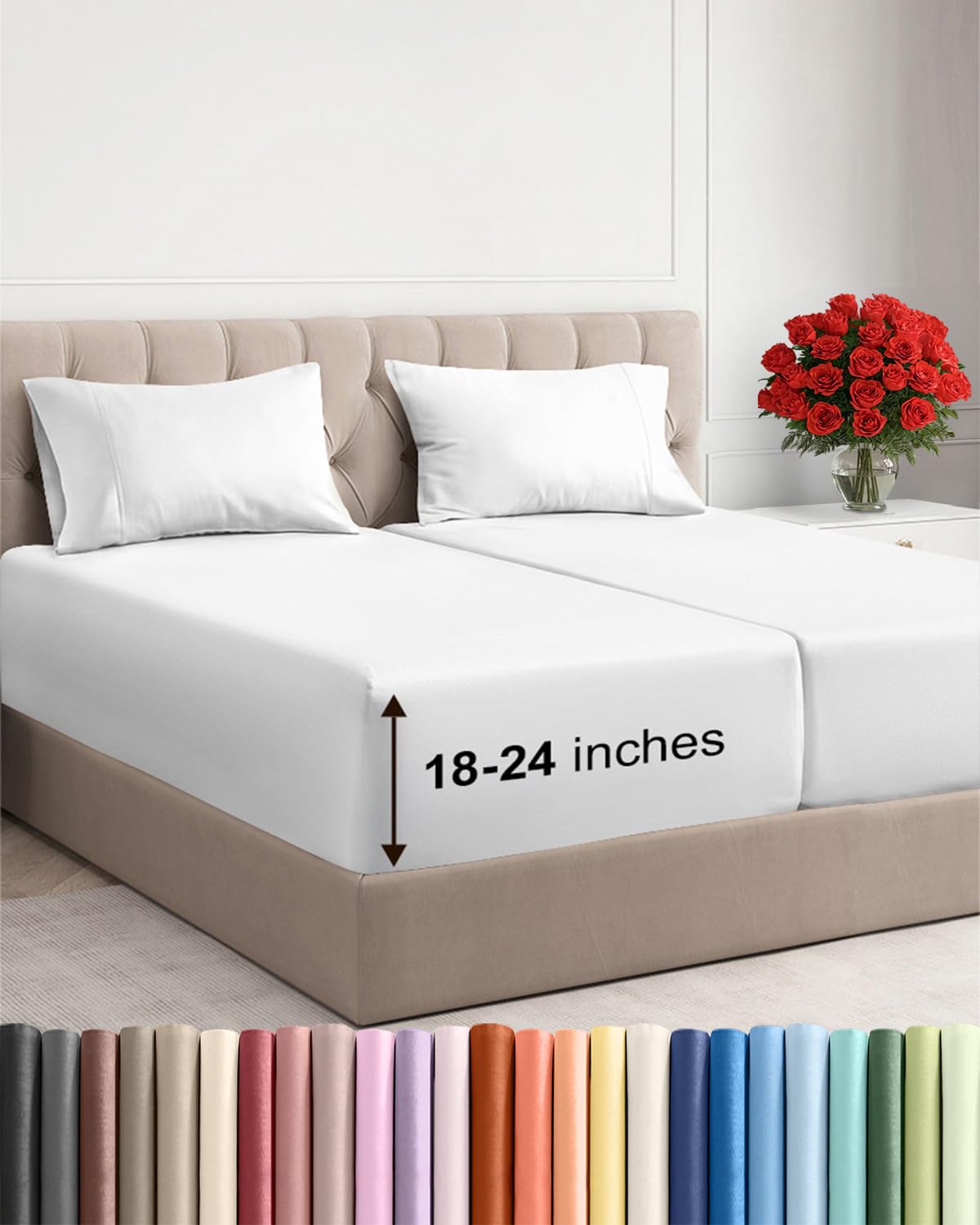Bamboo Cooling Sheet Set Deep Pocket Breathable Bed Sheets 4 Piece