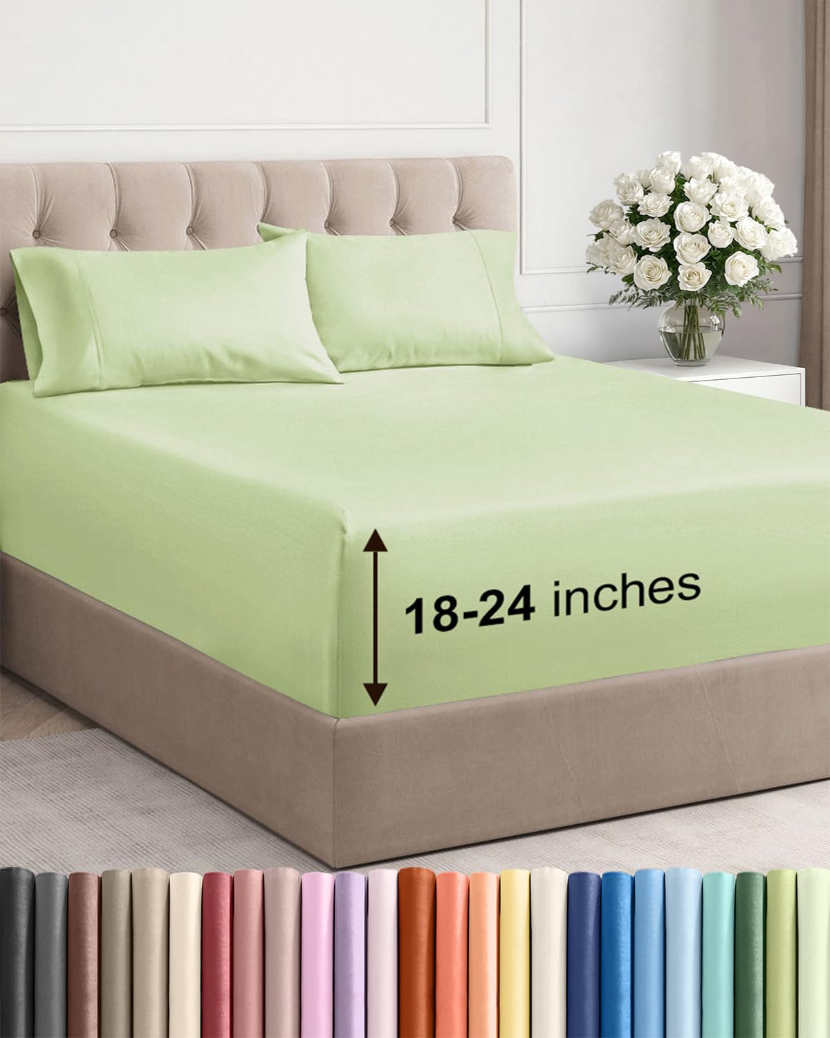 Bamboo Cooling Sheet Set Deep Pocket Breathable Bed Sheets 4 Piece