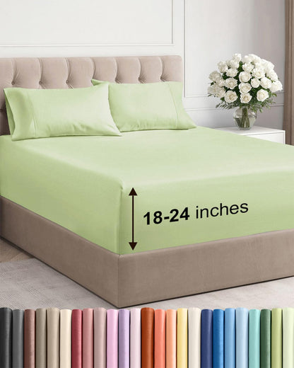 Bamboo Cooling Sheet Set Deep Pocket Breathable Bed Sheets 4 Piece