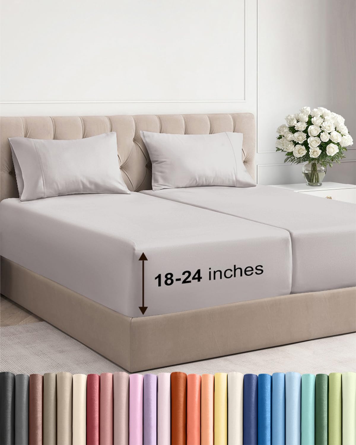 Bamboo Cooling Sheet Set Deep Pocket Breathable Bed Sheets 4 Piece