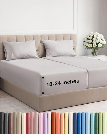 Bamboo Cooling Sheet Set Deep Pocket Breathable Bed Sheets 4 Piece