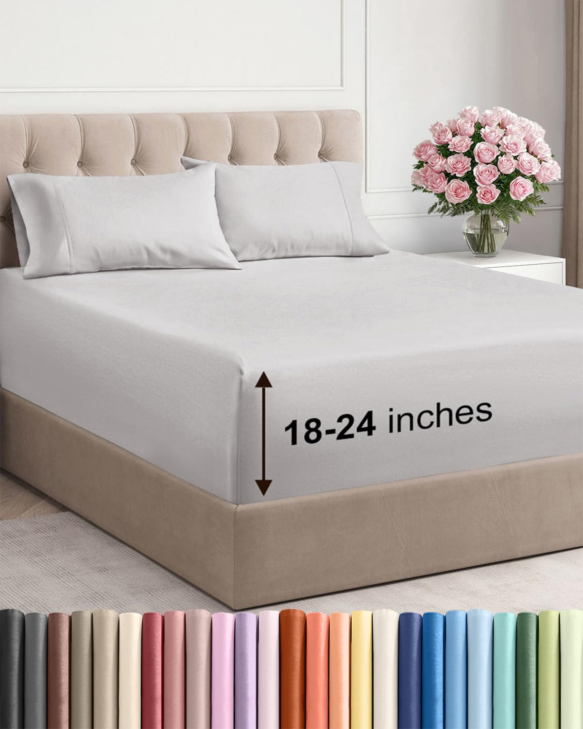 Bamboo Cooling Sheet Set Deep Pocket Breathable Bed Sheets 4 Piece