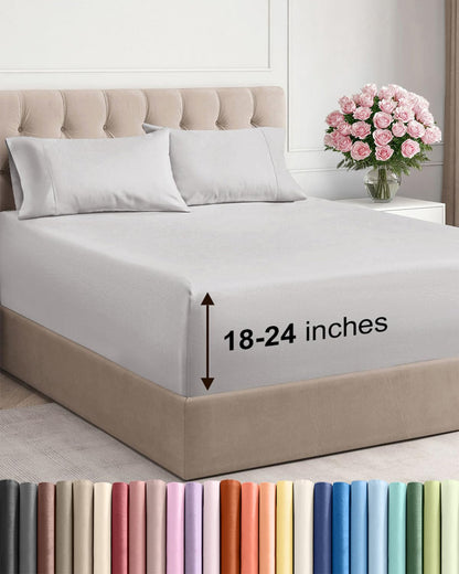Bamboo Cooling Sheet Set Deep Pocket Breathable Bed Sheets 4 Piece