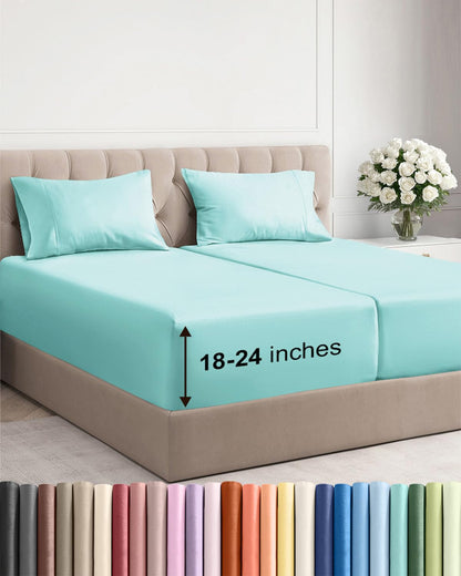 Bamboo Cooling Sheet Set Deep Pocket Breathable Bed Sheets 4 Piece