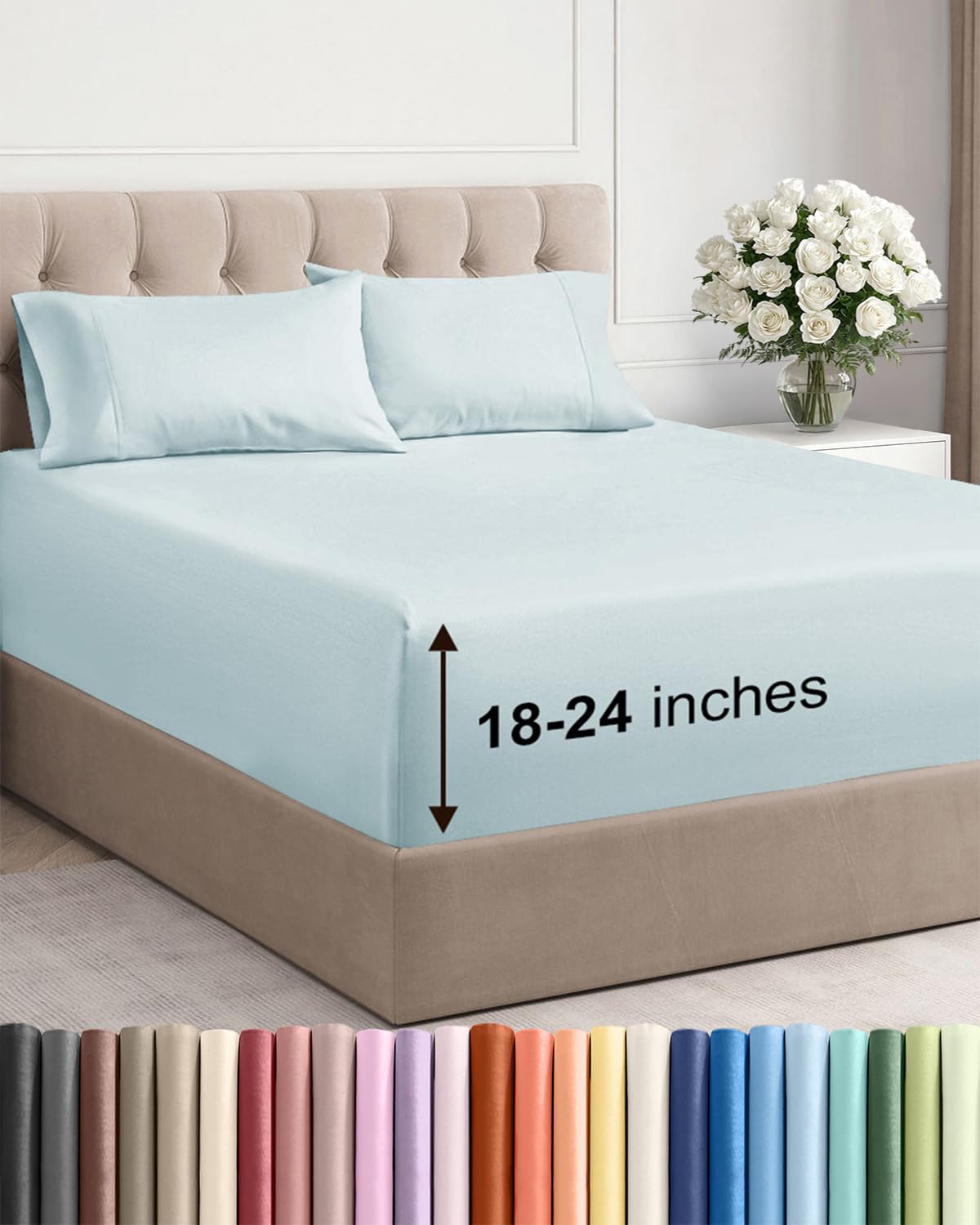 Bamboo Cooling Sheet Set Deep Pocket Breathable Bed Sheets 4 Piece