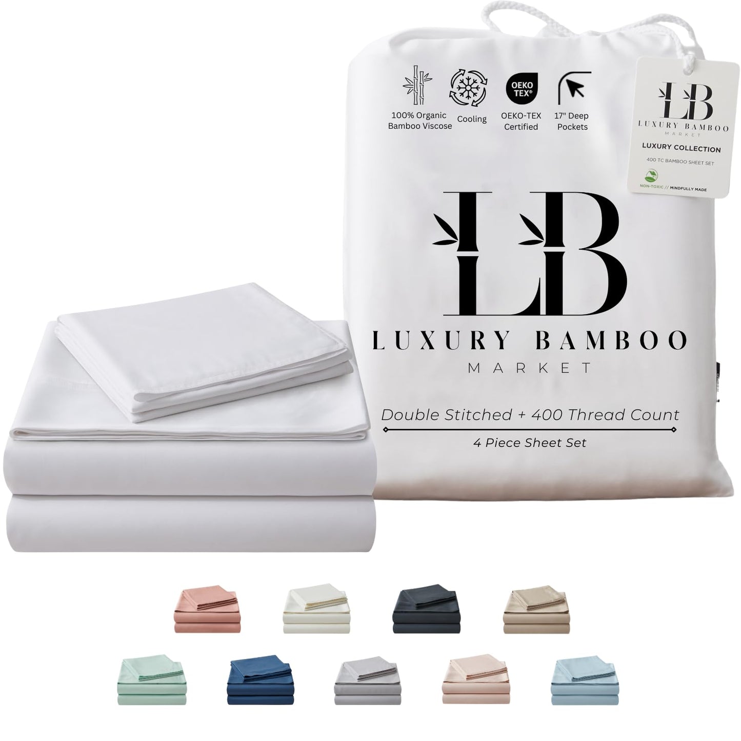Bamboo Full Sheet Set Cooling Deep Pocket Ultra Soft Bedding