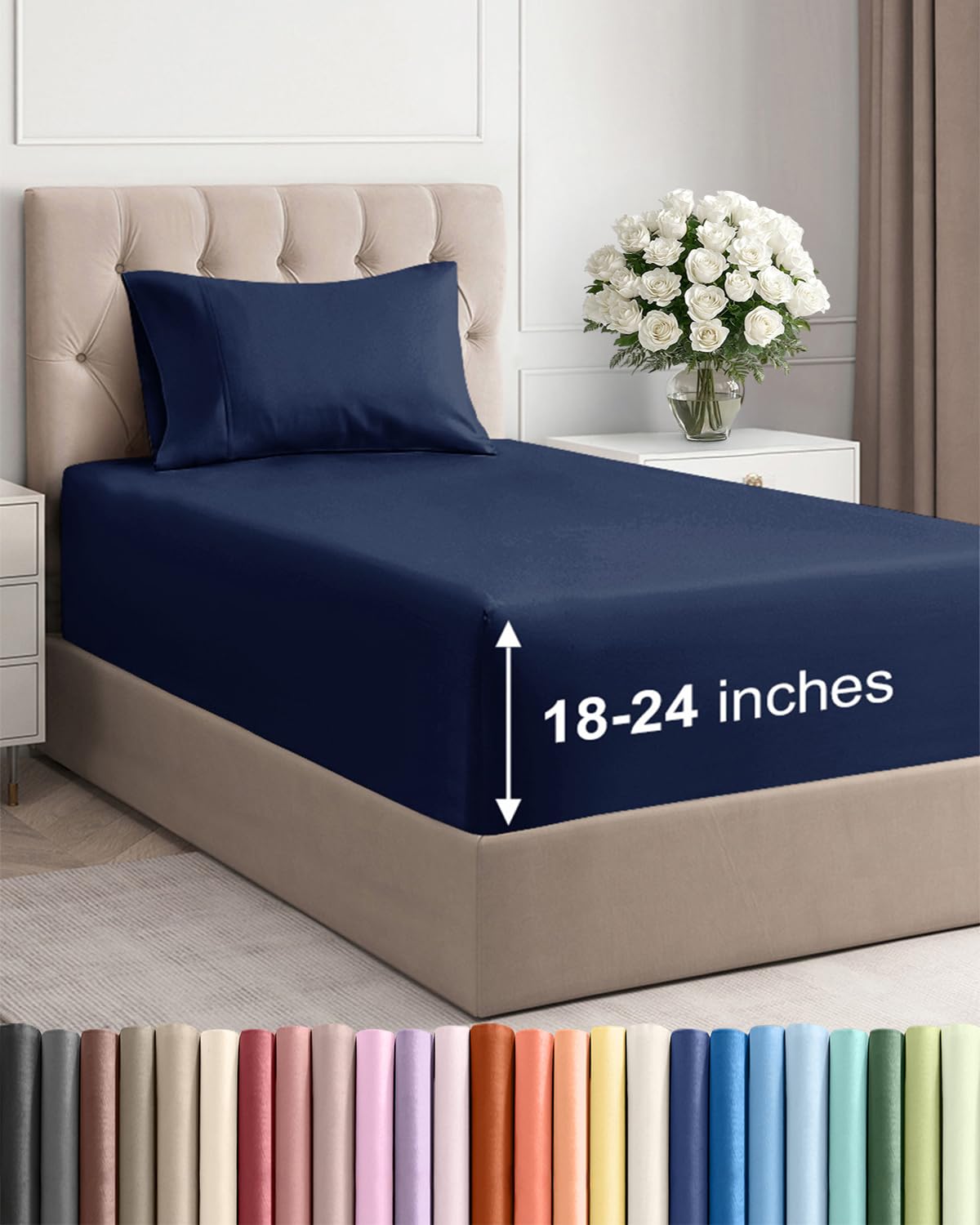 Bamboo Cooling Sheet Set Deep Pocket Breathable Bed Sheets 4 Piece
