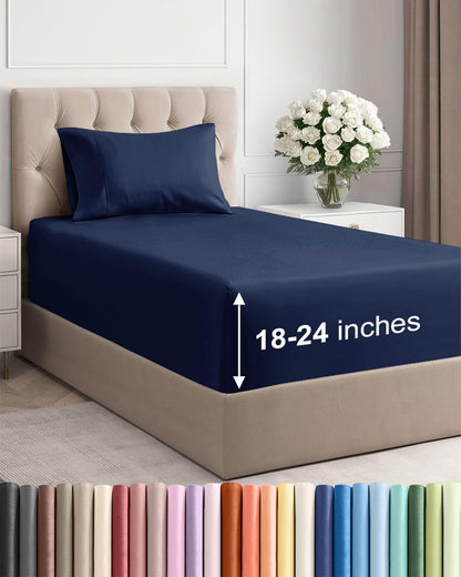 Bamboo Cooling Sheet Set Deep Pocket Breathable Bed Sheets 4 Piece