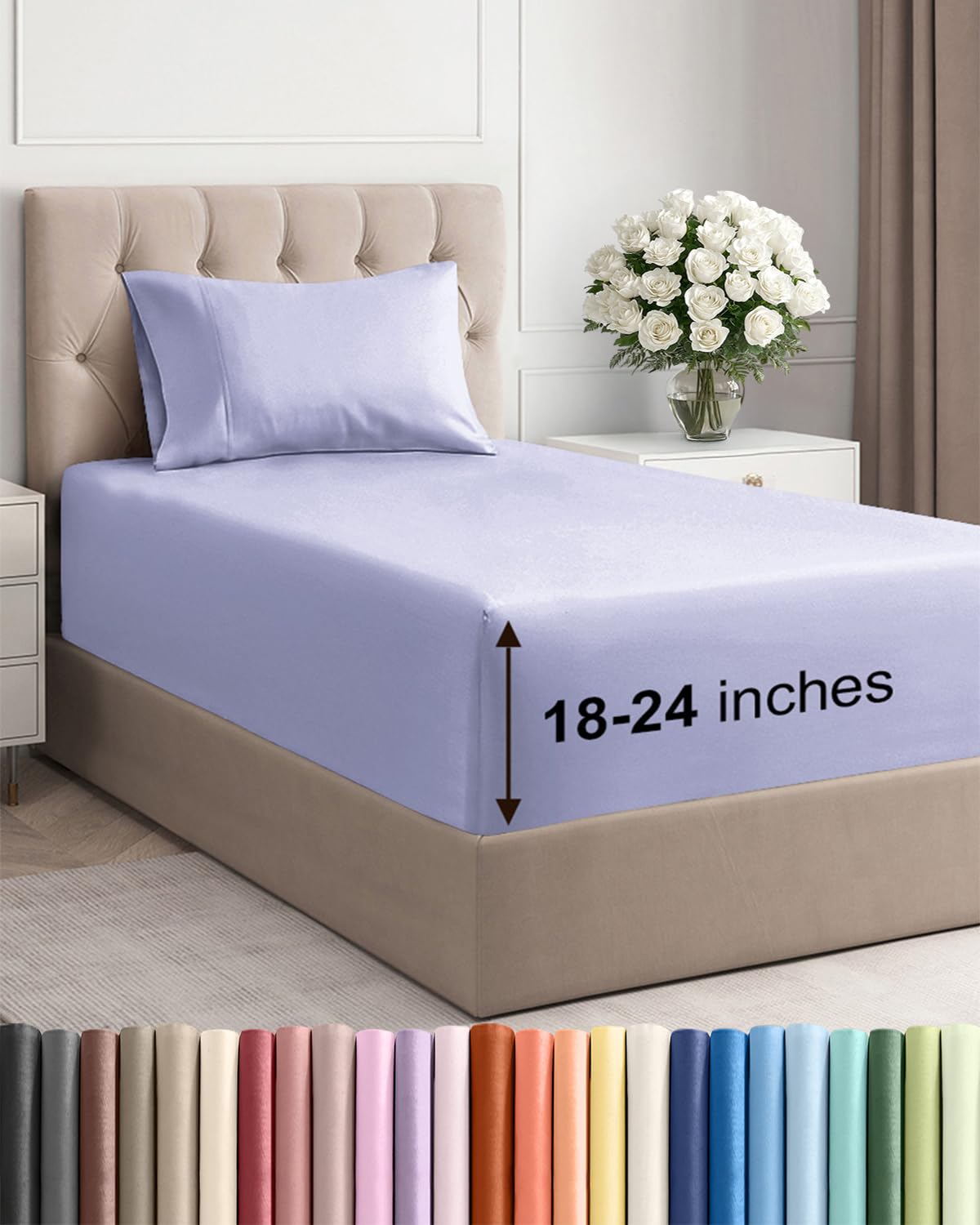 Bamboo Cooling Sheet Set Deep Pocket Breathable Bed Sheets 4 Piece