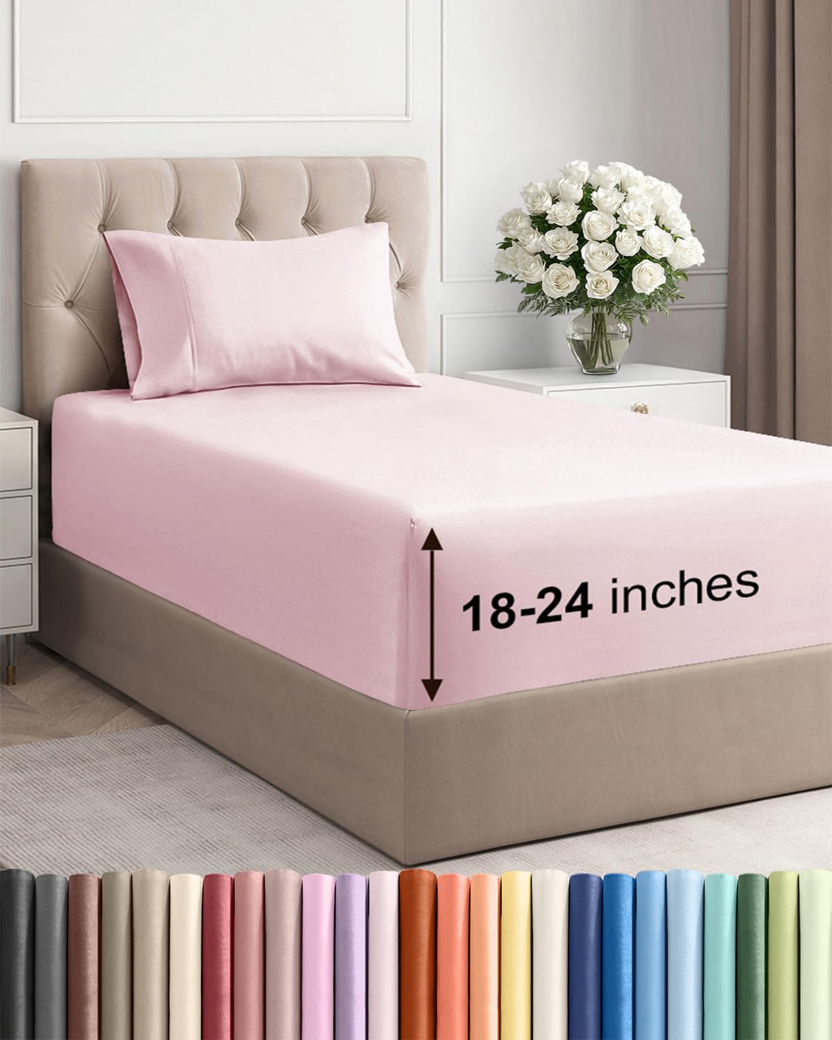 Bamboo Cooling Sheet Set Deep Pocket Breathable Bed Sheets 4 Piece