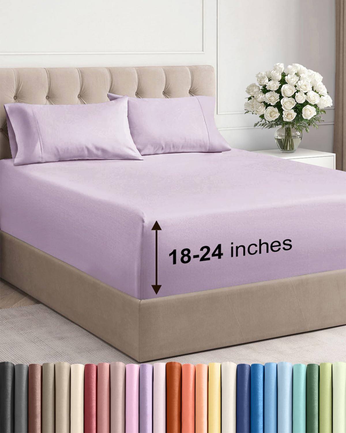 Bamboo Cooling Sheet Set Deep Pocket Breathable Bed Sheets 4 Piece