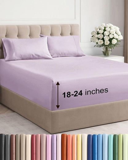 Bamboo Cooling Sheet Set Deep Pocket Breathable Bed Sheets 4 Piece