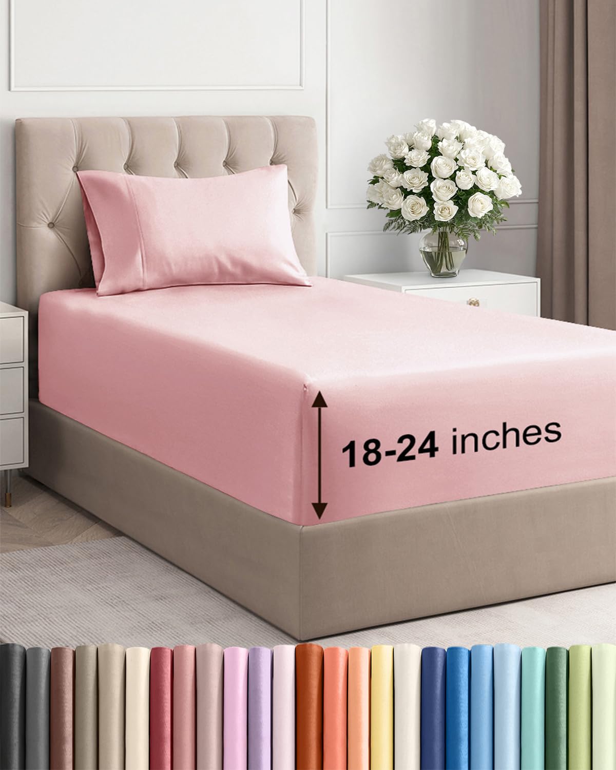 Bamboo Cooling Sheet Set Deep Pocket Breathable Bed Sheets 4 Piece