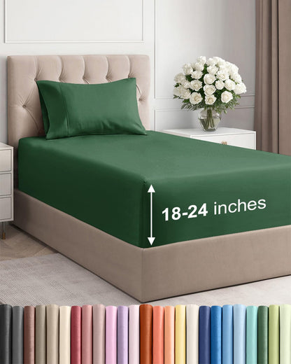 Bamboo Cooling Sheet Set Deep Pocket Breathable Bed Sheets 4 Piece