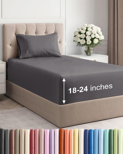 Bamboo Cooling Sheet Set Deep Pocket Breathable Bed Sheets 4 Piece