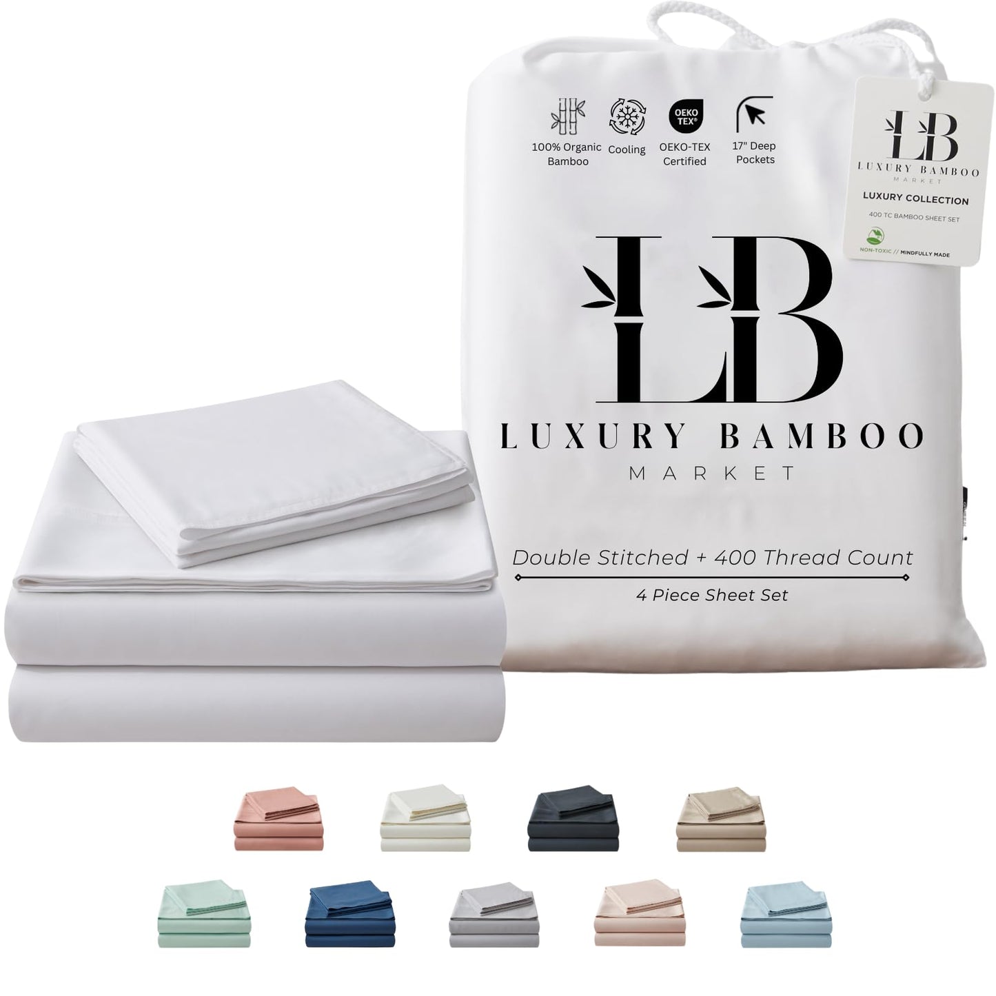 Bamboo Full Sheet Set Cooling Deep Pocket Ultra Soft Bedding